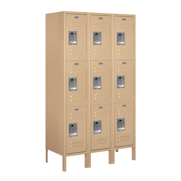 Wardrobe Locker, 36" W, 15" D, 66" H, (3) Wide, (9) Openings, Tan